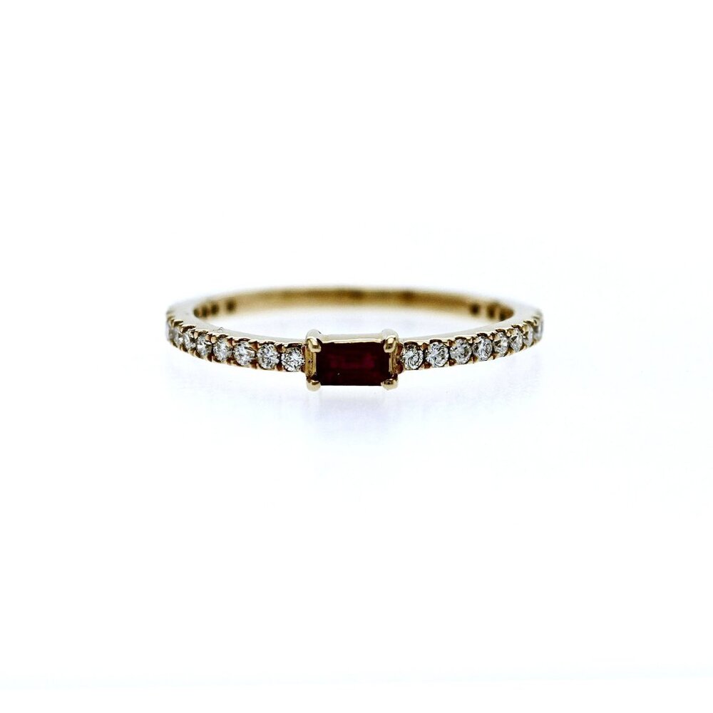 14K Yellow Gold 0.24 CT Diamond & 0.12 CT Ruby Ring Band Size 6